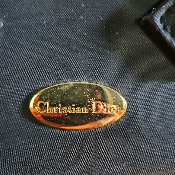 Christian Dior Vintage Gold Logo Black Nylon Makeup Cosmetic Bag - Picture 2 of 16